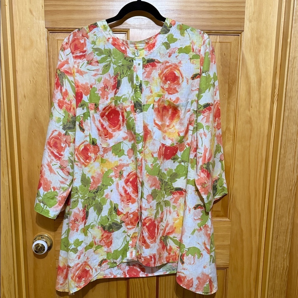 Jones New York Sport Woman Orange & Green Floral Tunic, Size 1X.